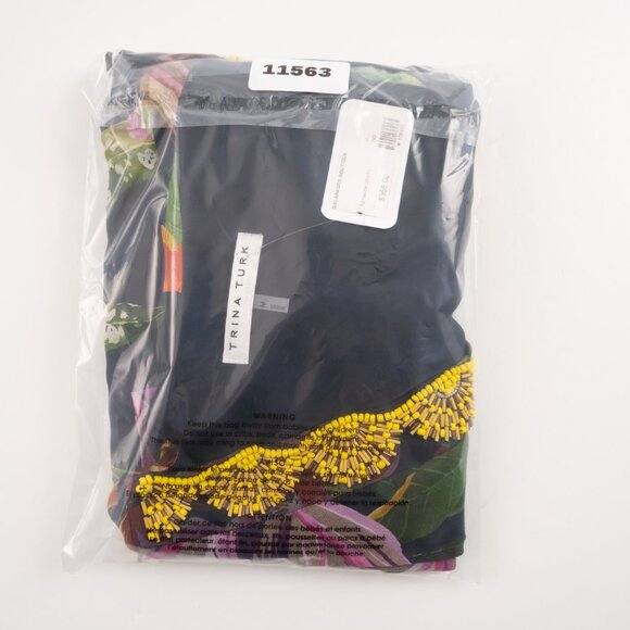 NEW TRINA TURK Navy Silk Floral Print Beaded Caftan Dress size M - Picture 11 of 11